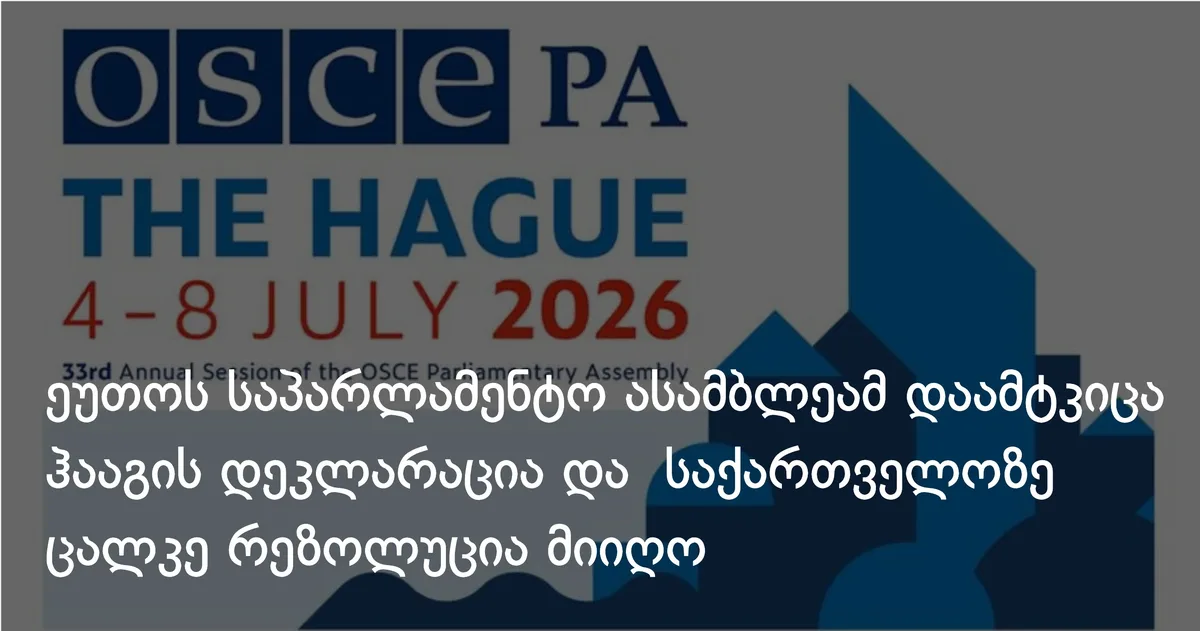 ეუთოს საპარლამენტო ასამბლეამ დაამტკიცა ჰააგის დეკლარაცია და საქართველოს საკითხზე ცალკე რეზოლუცია მიიღო